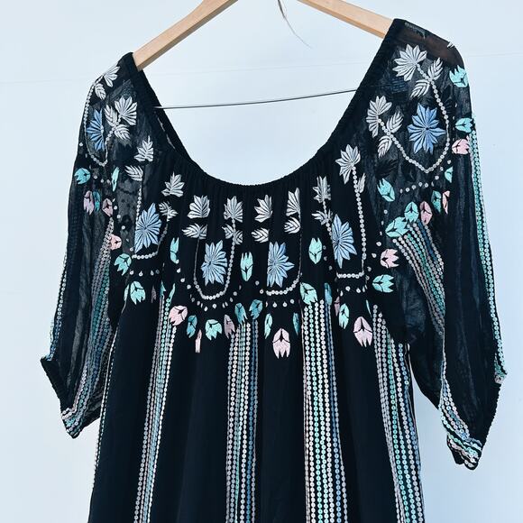 Carolina K Charo Dress Off The Shoulder Maxi Sheer Beaded Embroidered Small - Picture 3 of 11